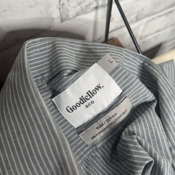 Goodfellow & Company Gray Striped Slim Fit Button Down Shirt Size Large - Picture 5 of 6